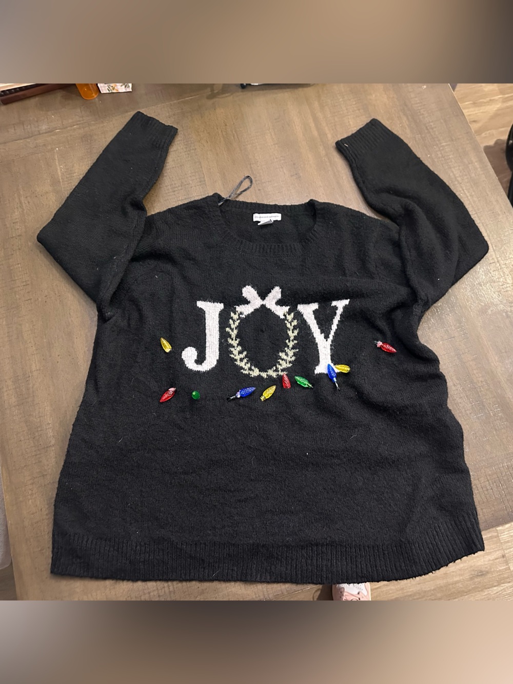 cupcakes & cashmere Black 'JOY' Crewneck Sweater with Multicolor Lights